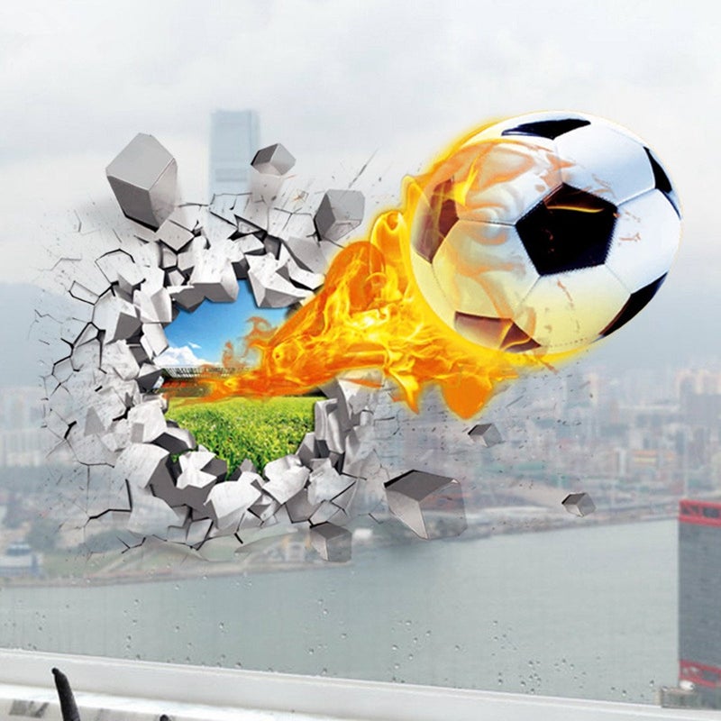 U-SharkÂ® 3D Self-Adhesive Removable Break Through The Wall Vinyl Football Soccer Wall Stickers/Murals Art Decals Decorator as Kids Birthday Gift (Flying Fire Football (19.7" X 27.6"/ 50 X 70cm)) - Image 4